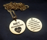 Niet reanimeren penning rond en ketting RVS goud 70cm  