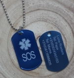 Dogtag SOS medisch teken 2-zijde gravure aluminium diverse kleuren