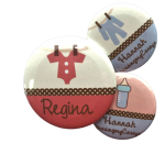 Buttons met naam model "kraam", 4 stuks 3,8cm of 5cm