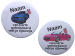 button rijbewijs met naam 7,5 cm per stuk  