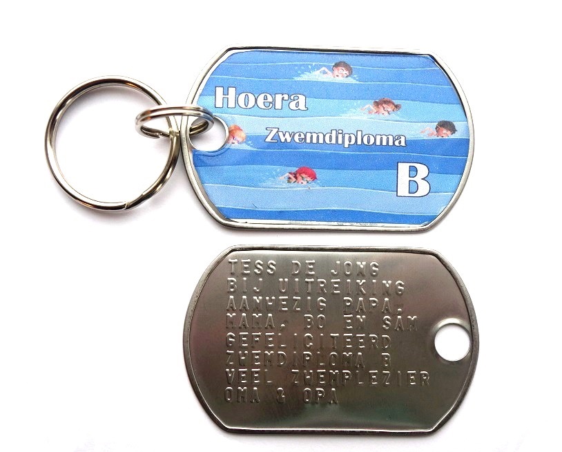 Sleutelhanger RVS dog tag extra groot afzwemmen