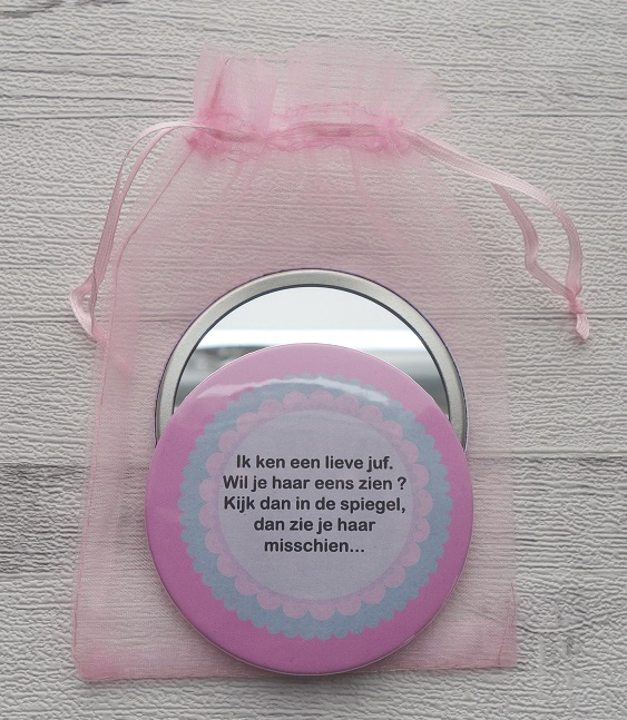 Button met spiegel voor de liefste juf 7,5 cm