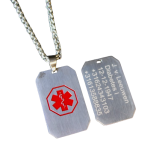 Medische dogtag gegraveerd RVS met RVS ketting naar keuze