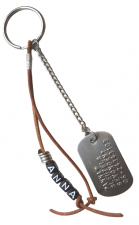 Sleutelhanger leer met naam en dogtag mini staal