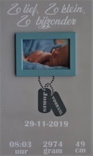 Geboortebord dogtags 30 x 50 diverse kleuren met fotolijstje  