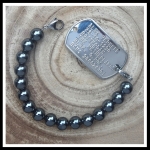Dogtag armband RVS geponst met edelsteenkralen 10mm