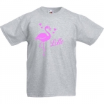 Kinder t-shirt bedrukt met naam en flamingo