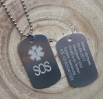 Dogtag medisch teken 2-zijde gravure aluminium hoogglans