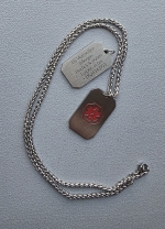 Medische dogtag gegraveerd RVS met RVS ketting naar keuze
