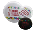 Button autisme diverse designs eigen tekst 5cm of 7,5 cm per stuk 