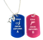 Ketting dogtag gegraveerd met naam en zwemdiploma A, B of C zwemmertje