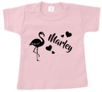 Baby t-shirt bedrukt met flamingo en naam