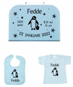 Geboortekoffertje met kraamcadeau's nr.40 in 5 kleuren bedrukt pinguin