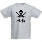 Kinder t-shirt bedrukt met naam en jolly roger