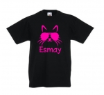 Kinder t-shirt bedrukt met naam en kat