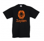 Kinder t-shirt bedrukt met naam en leeuw