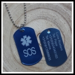 Dogtag SOS medisch teken 2-zijde gravure aluminium diverse kleuren