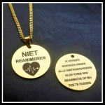 Niet reanimeren penning rond en ketting RVS goud 70cm  