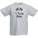 Kinder t-shirt bedrukt met naam en raceauto