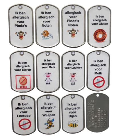 Sos naamplaatje allergie incl. nikkelvrije ketting en silencer