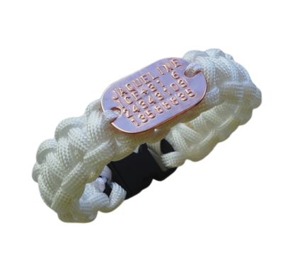 Paracord armband dogtag tiny 3 cm zilver of rose goud