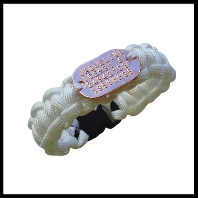 Paracord armband dogtag tiny 3 cm zilver of rose goud