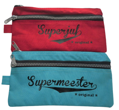 Etui bedrukt met naam superjuf of supermeester