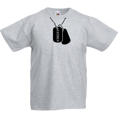 Kinder t-shirt met naam en afbeelding dogtags