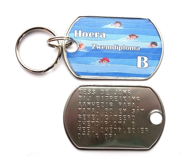 Sleutelhanger RVS dog tag extra groot afzwemmen