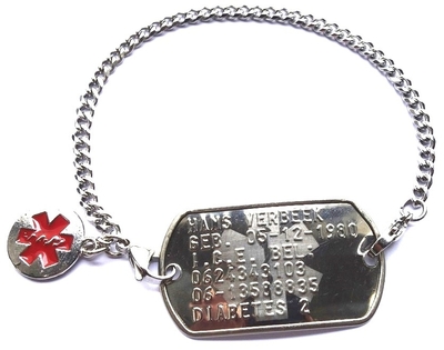 Armband SOS dogtag RVS geponst en gegraveerd