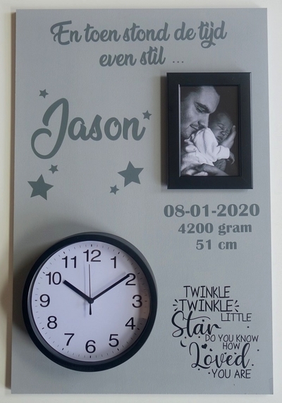 Geboortebord twinkle twinkle... 40 x 60 ronde klok
