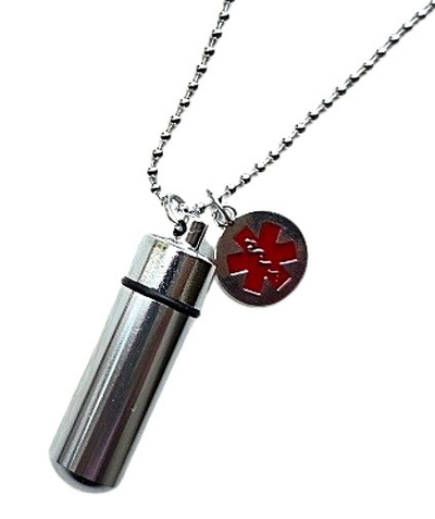 Medische SOS hanger pillenkoker aluminium inc. rvs ketting