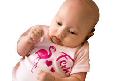 Baby t-shirt bedrukt met flamingo en naam