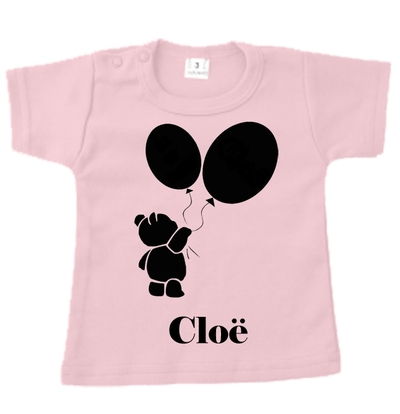 Baby t-shirt bedrukt beer met ballonnen en naam