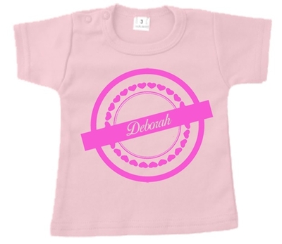 Baby t-shirt bedrukt stempel hartjes met naam 