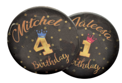 Button verjaardag sparkle met naam, 1 stuk 7,5cm  