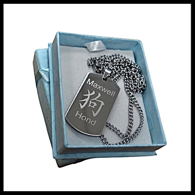 Dogtag RVS 4 kleuren met je chinese sterrenbeeld en naam