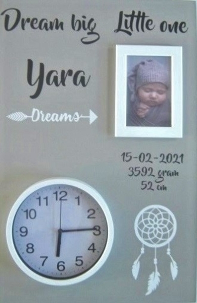 Geboortebord dromenvanger 40 x 60 ronde klok   