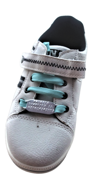 Shoe tag zilver RVS met glow in the dark veters diverse kleuren verkrijgbaar