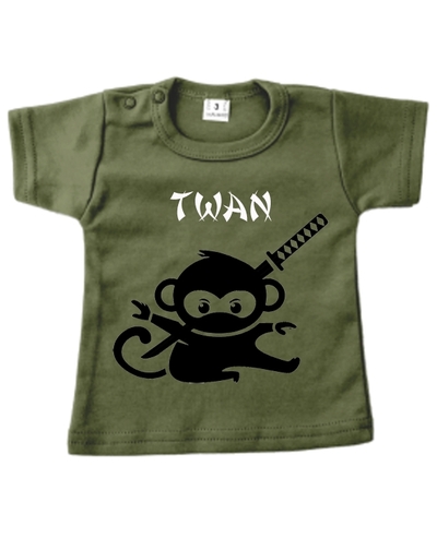 Baby t-shirt bedrukt samoerai aapje en naam 