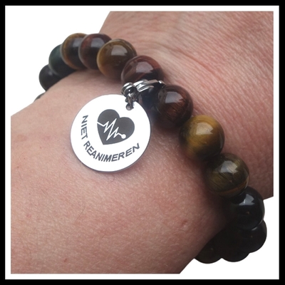 Niet reanimeren armband 10mm edelsteen met bedel op uw maat gemaakt 