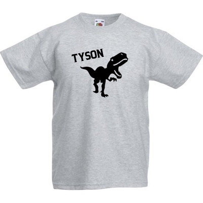 Kinder t-shirt bedrukt met naam en dinosaurus