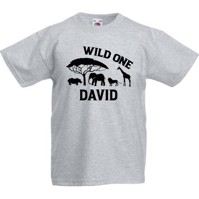 Kinder t-shirt bedrukt met naam en wild life