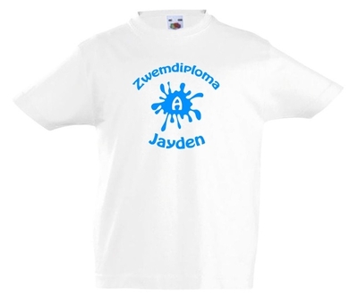 Kinder t-shirt bedrukt met naam zwemdiploma