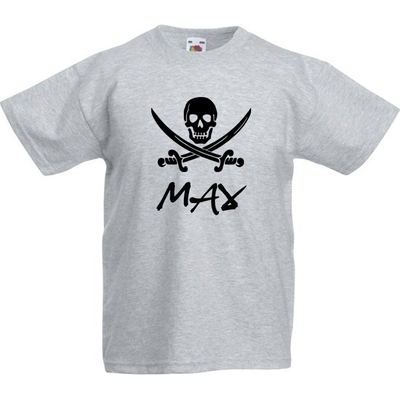 Kinder t-shirt bedrukt met naam en jolly roger