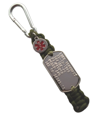 Medische sleutelhanger dogtag Paracord RVS