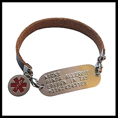 Armband SOS leer inclusief medische bedel