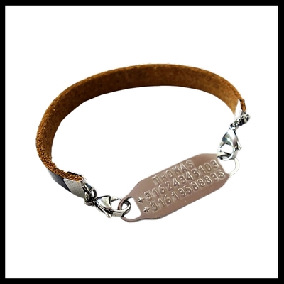 Armband sos leer met rvs tag