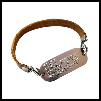 Armband sos leer met aluminium tag 