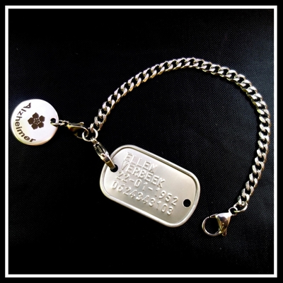Alzheimer/dementie armband op maat gemaakt mini tag